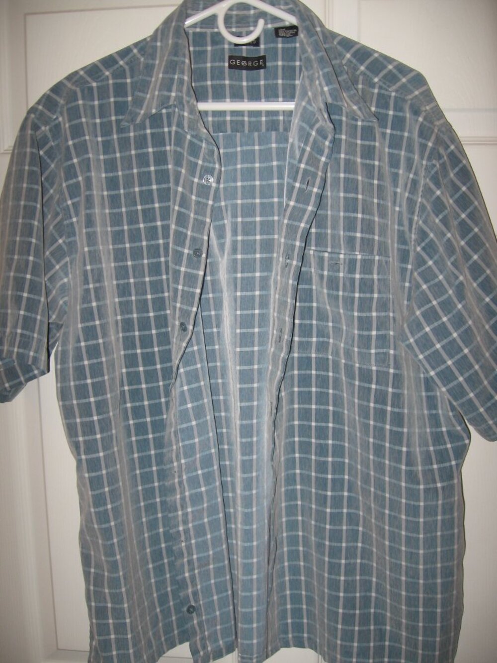 George Windowpane Pattern Sueded Butto Front Shirt Men's Large Blue Green White
